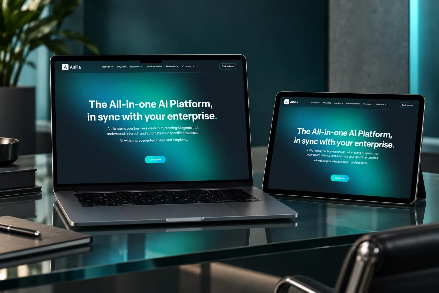 Altilia website home page on a MacBook Pro and an iPad