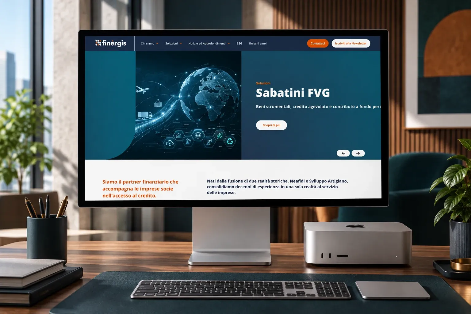 Finergis website home page on a Pro Display XDR connected to a Mac