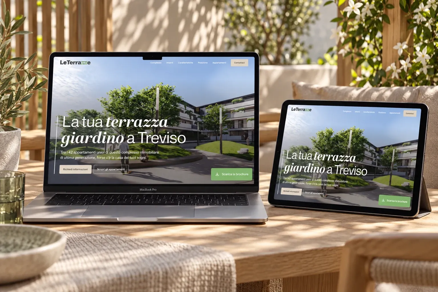 Le Terrazze website home page on a MacBook Pro and an iPad