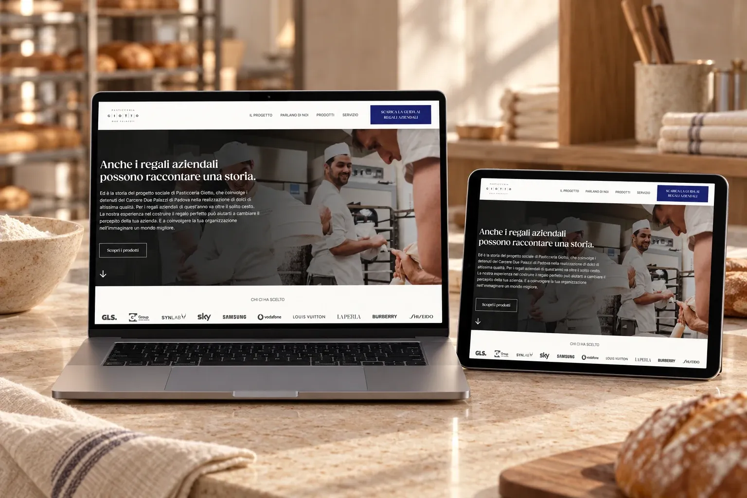 Home page del sito di Pasticceria Giotto su MacBook Pro e iPad