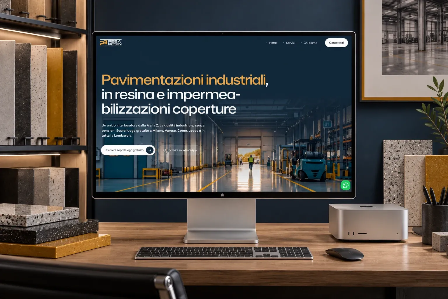 Peba Resin website home page on a Pro Display XDR connected to a Mac