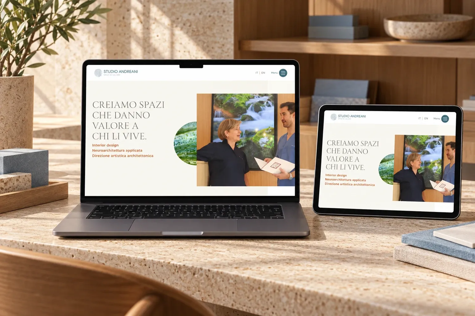 Studio Andreani website home page on a MacBook Pro and an iPad