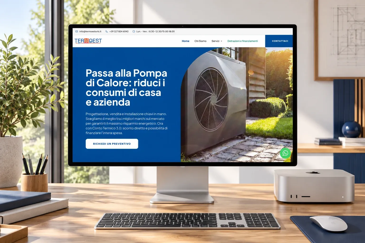 Termoest website home page on a Pro Display XDR connected to a Mac