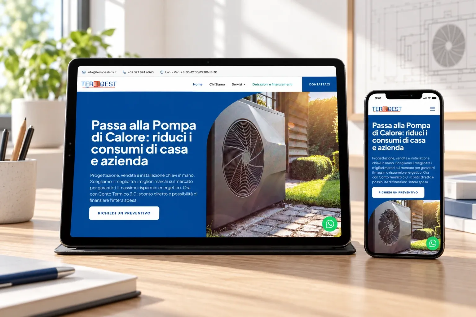 Termoest website home page on an iPad and an iPhone