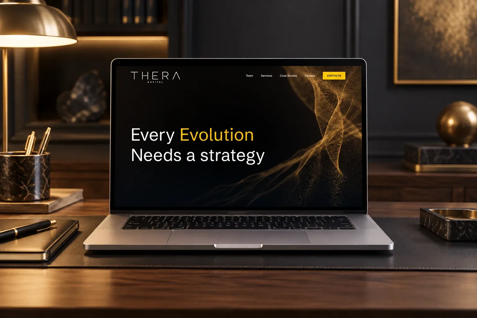 Thera Capital website home page on a MacBook Pro